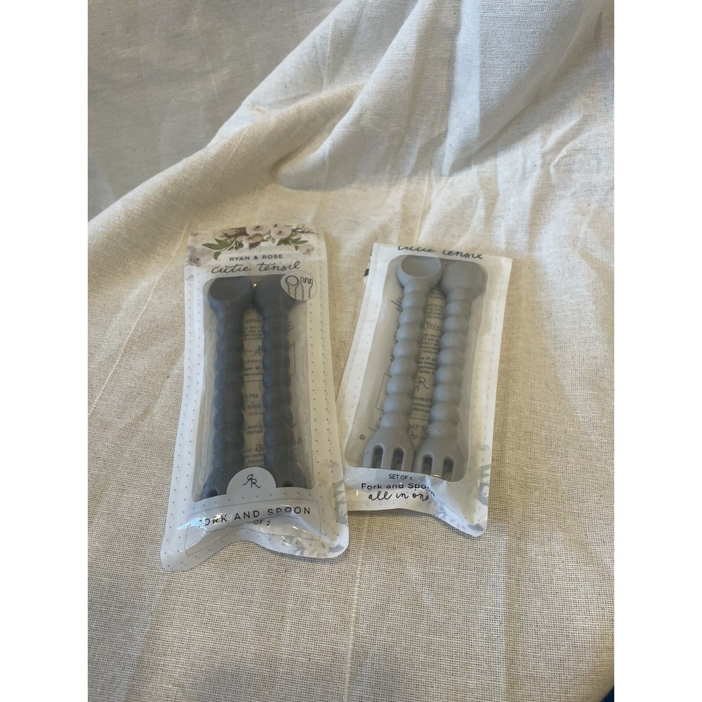 Ryan & Rose Cutie Tensil Utensils and Teethers Steel And Slate, 2 Sets